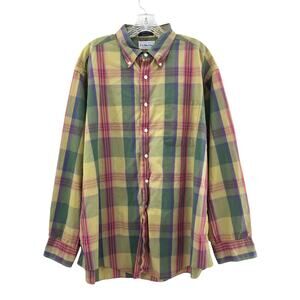 American VINTAGE XL F.A. MacCluer Men's Button Down Green Yellow Plaid Shirt